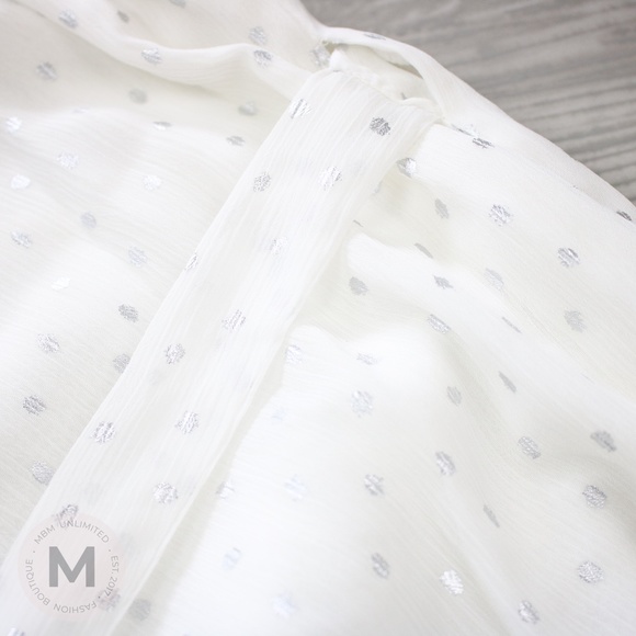 White Silver Dots Ruffle Hem Wrap Dress - Picture 7 of 9